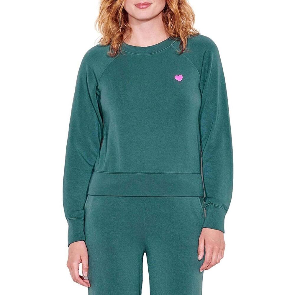 $128 New Sundry Jade with Pink Heart Raglan Pullover - Small
